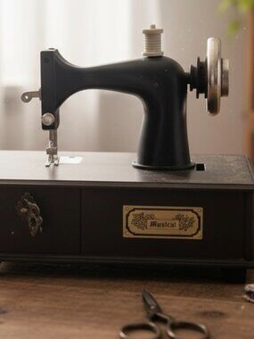 Vintage Berkeley Designs sewing machine music box plays Buttons and Bows